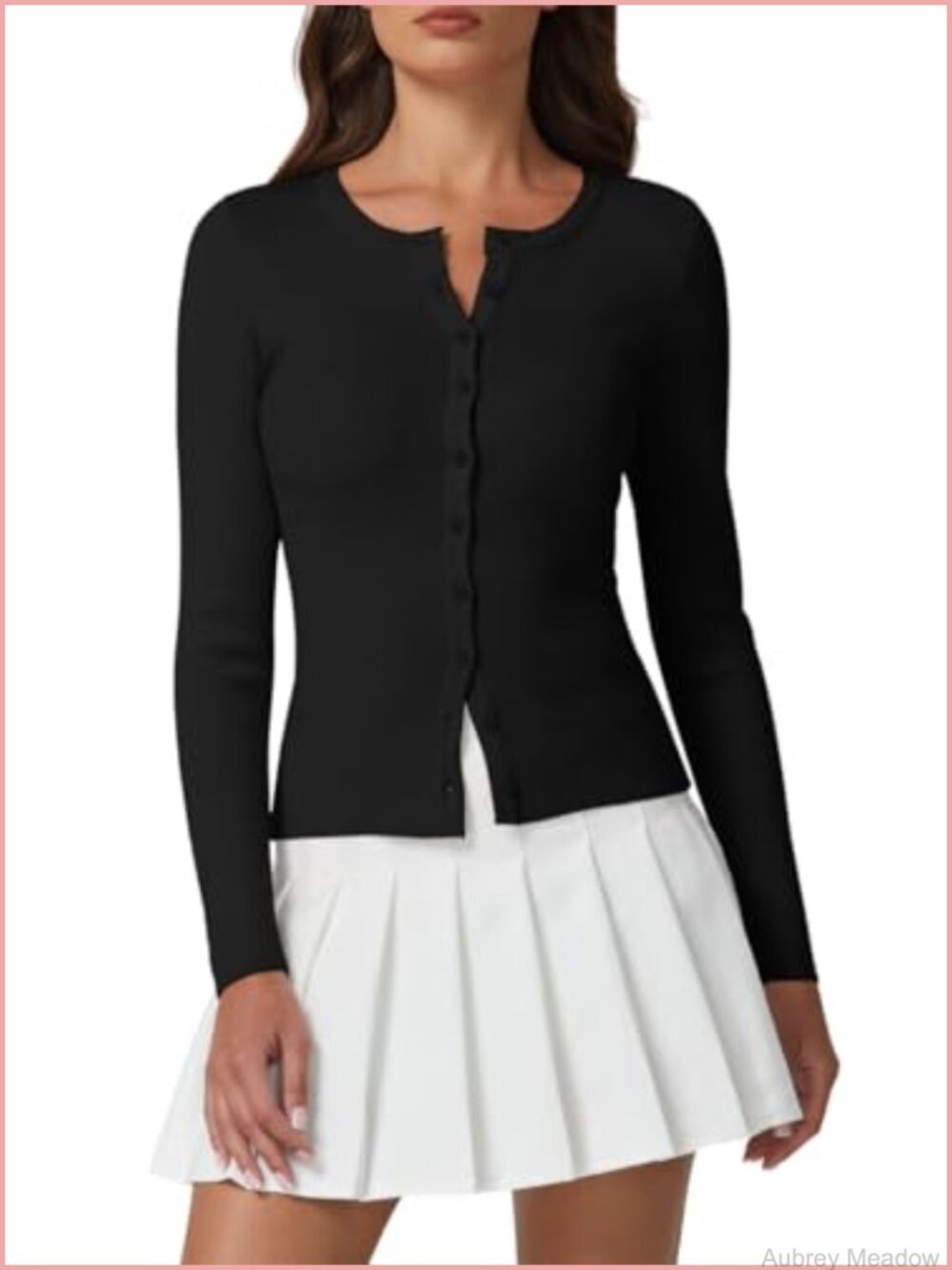 Long Sleeve Crewneck Button Down Lightweight Knit Cardigan Sweater